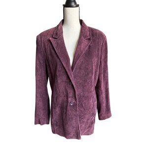 St. John’s Bay Suede Purple Jacket Blazer Washable Pockets 2 Button Lined Large